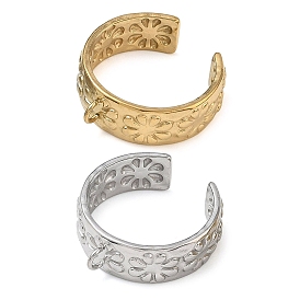 Flower 304 Stainless Steel Finger Rings Components, with Loop, Ion Plating(IP)