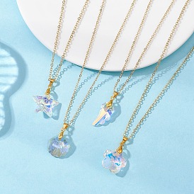 4 шт. 4 стили прозрачного стекла AB с подвеской в форме крыла цветка, звезды, ракушки, латунные ожерелья с цепочкой для женщин, золотые