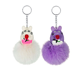 Cute Resin Squirrel Hamster Keychain Pom-Pom Pendant for Car Bag Accessories