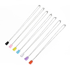 Collares con colgante de resina de oso, con cadenas portacables de latón platino