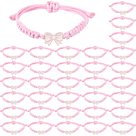 34pcs bracelets en cordon de polyester ciré, avec des charmes de l'émail en alliage, or