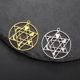 Stainless Steel Pendants, Laser Cut, Ring wuth Star of David Charm