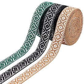 3 Farben ethnischen Stil Stickerei Polyesterbänder, Jacquardband, Bekleidungszubehör, Rautenmuster