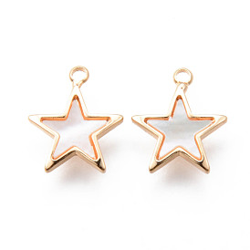 Brass Charms, with Shell, Star, Real 18K Gold Plated, Nickel Free