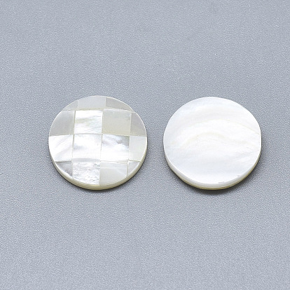 Natural White Shell Mother of Pearl Shell Cabochons, Flat Round with Mosaic Pattern