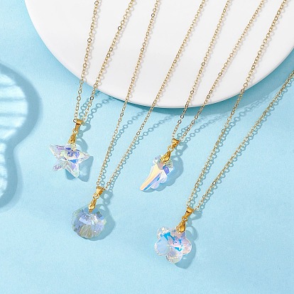 4 шт. 4 стили прозрачного стекла AB с подвеской в форме крыла цветка, звезды, ракушки, латунные ожерелья с цепочкой для женщин, золотые