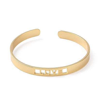 Rack Plating Brass Open Cuff Bangles for Women, Hollow Word Bangle