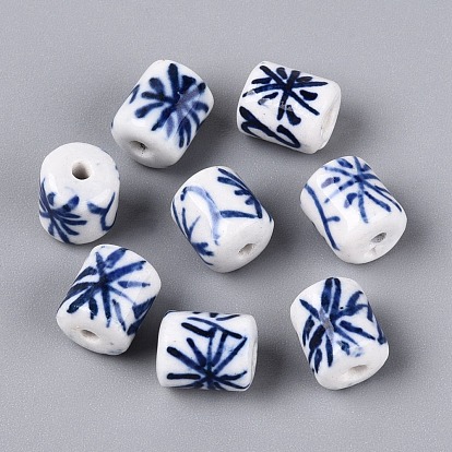 Handmade Porcelain Beads, Blue and White Porcelain, Famille Rose Porcelain, Column Floral Scroll Pattern
