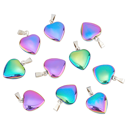 10Pcs Electroplate Non-magnetic Synthetic Hematite Pendants, with Platinum Tone Brass Findings, Rainbow Color Heart