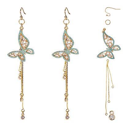 DIY Earring Making, with DIY Brass Micro Pave Cubic Zirconia Pendants, 304 Stainless Steel Earring Hooks, Brass Chain Chandelier Components Links