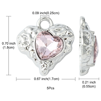 Rack Plating Alloy Glass Pendants, Cadmium Free & Lead Free & Nickle Free, Heart Charms