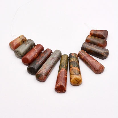 Natural Picasso Stone/Picasso Jasper Beads Strands, Graduated Fan Pendants, Focal Beads