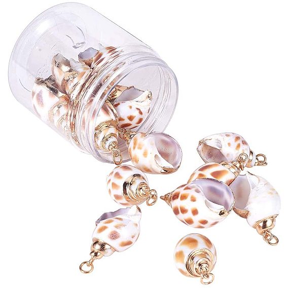 Electroplate Spiral Shell Pendants, with Iron Findings, Conch, Golden