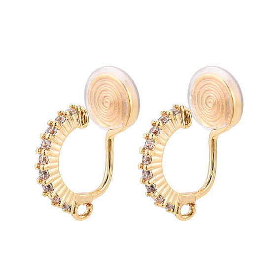 Фурнитура для сережек-клипс с микропаве из латуни и кубическим цирконием, арка, долговечный, без никеля 