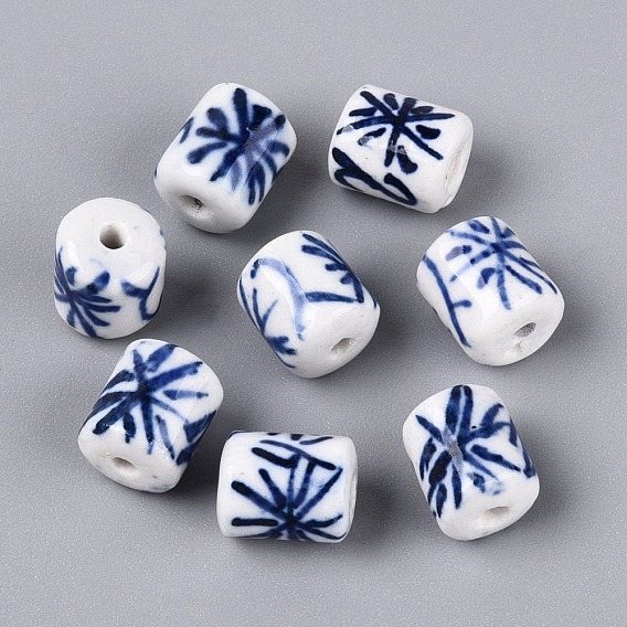 Handmade Porcelain Beads, Blue and White Porcelain, Famille Rose Porcelain, Column with Traditional Floral Pattern