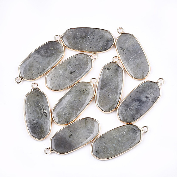 Gemstone Pendants, with Brass Findings, Oval, Golden