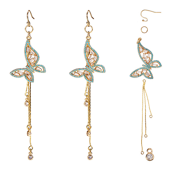 DIY Earring Making, with DIY Brass Micro Pave Cubic Zirconia Pendants, 304 Stainless Steel Earring Hooks, Brass Chain Chandelier Components Links