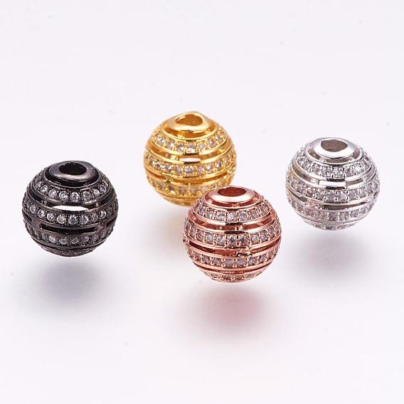 Brass Micro Pave Cubic Zirconia Beads, Round
