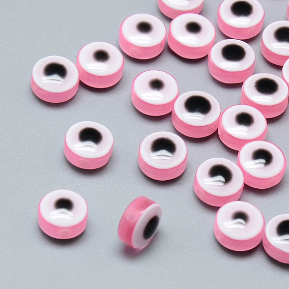 Perles en résine, rond et plat avec des mauvais œil