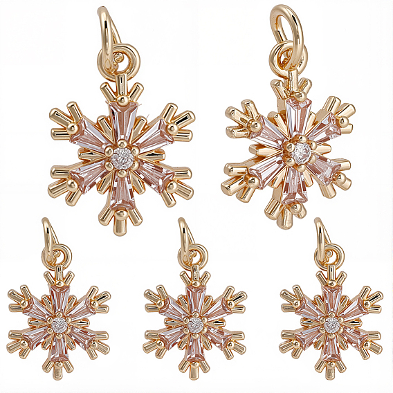 10 шт. латунные подвески в виде снежинок с микропаве из прозрачных кубических цирконий, с целью перехода в кольце