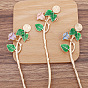 Alloy Enamel Flower Hair Sticks, Cabochons Setting with Loop, Long-Lasting Plated Hair Accessories for Women