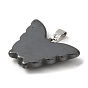 Synthetic Non-Magnetic Hematite Pendants, Butterfly Charms with Platinum Plated Brass Snap on Bails