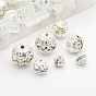 Grade A Brass Rhinestone Beads, Round, Silver Color Plated Metal Color, Mixed Style, 6~12mm, Hole: 1mm, about 110pcs/box