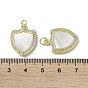 Brass Micro Pave Cubic Zirconia Pendants, with Shell, Shield, Real 18K Gold Plated