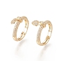 Adjustable Brass Micro Pave Cubic Zirconia Rings, Long-Lasting Plated, with Heart Charms