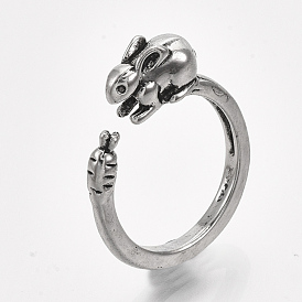 Alloy Bunny Cuff Finger Rings, Rabbit with Carrot
