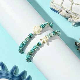 2шт. синтетические бирюзовые бусины эластичные браслеты, браслеты с изображением морской черепахи для женщин и мужчин