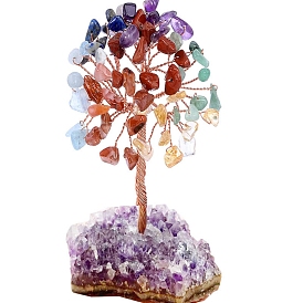 Natural Gemstone Chips Tree of Life Decorations, Copper Wire Feng Shui Energy Stone Gift for Women Men Meditation