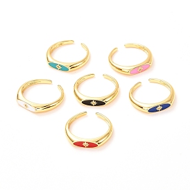 Horse Eye Golden Enamel Rings for Women, Brass Micro Pave Clear Cubic Zirconia Open Rings