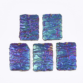 Electroplated Natural Dragon Blood Jasper Pendants, Rainbow Plated, Rectangle