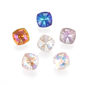 K9 Glass Rhinestone Cabochons, Pointed Back Plated, Faceted, Square
