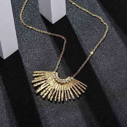 304 ожерелья с подвеской в виде веера из нержавеющей стали со стразами для женщин, ионное покрытие (ip)