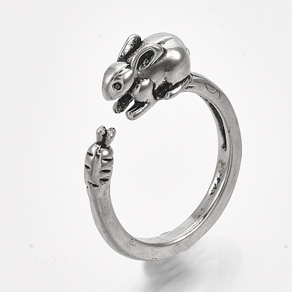 Alloy Bunny Cuff Finger Rings, Rabbit with Carrot