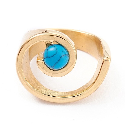 Ion Plating(IP) 304 Stainless Steel Finger Rings, with Synthetic Turquoise Round Beads