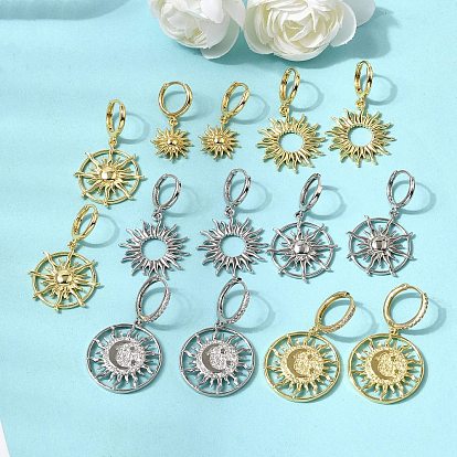 Серьги-кольца из латуни в форме солнца, долговечный, стойки покрытие, без свинца и без кадмия