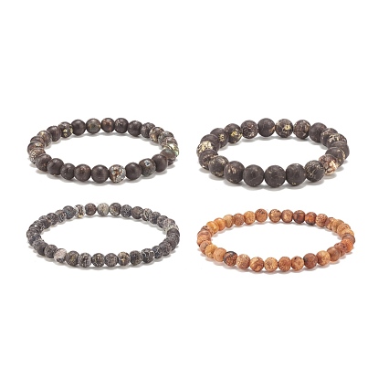 4Pcs 4 Size Natural Agate Round Beaded Stretch Bracelets Set, Gemstone Jewelry for Women