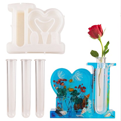 Silicone Mold for Vase, Resin Casting Molds, Epoxy Resin Craft Making, Word & Heart, Valentine's Day Theme, Acrylic Clear Test Tube, Column, for Hydroponic Flower Plant Supplies