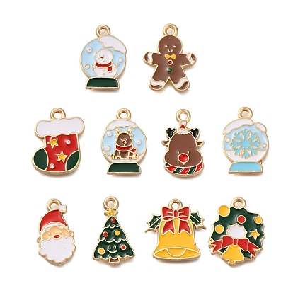 Новогодняя тема сплава эмали подвески, золотой свет, пряничный человечек, рождественская елка, снеговик и снежинка