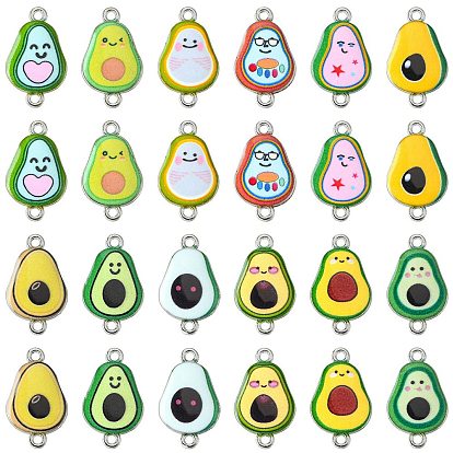 60Pcs 12 Colors Alloy Enamel Connector Charms, Avocado Links, Platinum