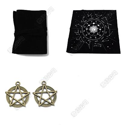 1Bolsas de almacenamiento de cartas de tarot de terciopelo de doble cara para PC, Con mantel de tarot de terciopelo de 1 pieza y colgantes de aleación de estilo tibetano de 1 pieza
