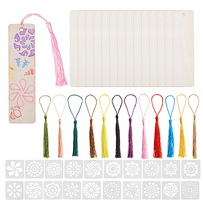 Наборы для изготовления закладок своими руками, включая деревянную закладку, кисточки из полиэстера, пластиковые трафареты