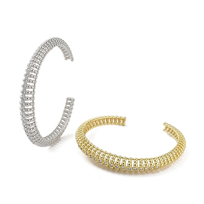 Brass Micro Pave Cubic Zirconia Hollow Cuff Bangles, Long-Lasting Plated, Lead Free & Cadmium Free