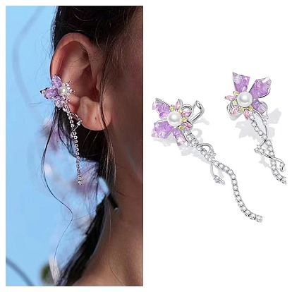Boho Crystal Flower Clip Earrings - Elegant, Unique, No Piercing, Fashionable, Chic.