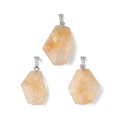 Natural Gemstone Pendants, Faceted Polygon Charms, with Stainless Steel Color Plated 201 Stainless Steel Snap on Bails