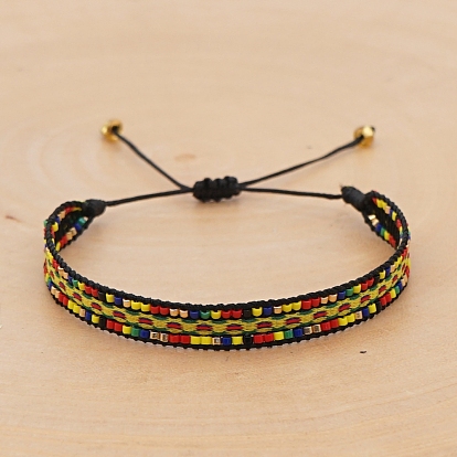 Adjustable Nylon Cord Braided Bead Bracelets, with Glass Seed Beads