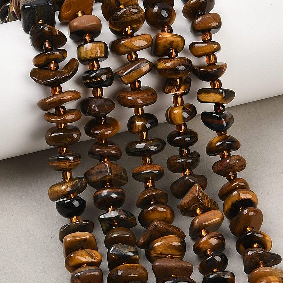Природных тигровый глаз бисер нитей, самородки, с бисером